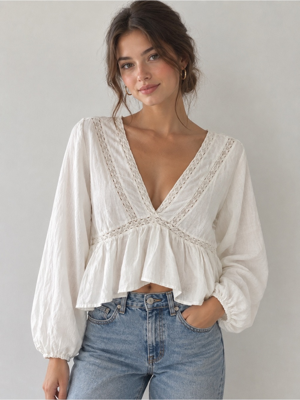 Aeropostale Ivory V-Neck Peasant Blouse